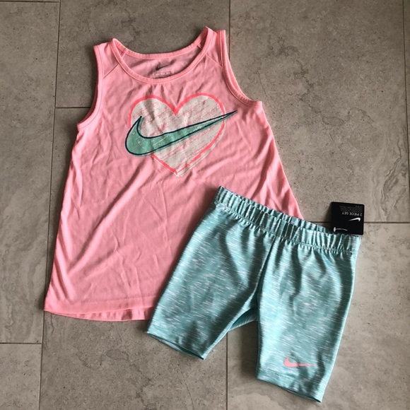 Nike Pink Tank Top and Teal Shorts Set - Picture 1 of 8